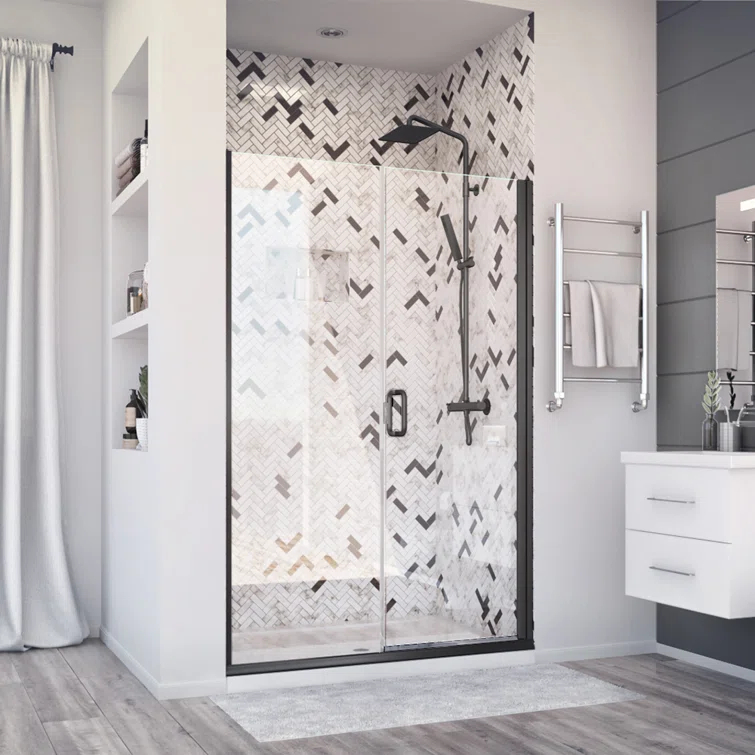 Distinctive Elite 43.06" W x 71.38" H Hinged Semi-Frameless Shower Door