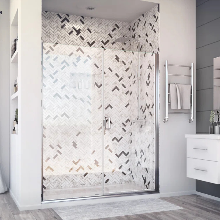 Distinctive Elite 58.06" W x 71.38" H Hinged Semi-Frameless Shower Door