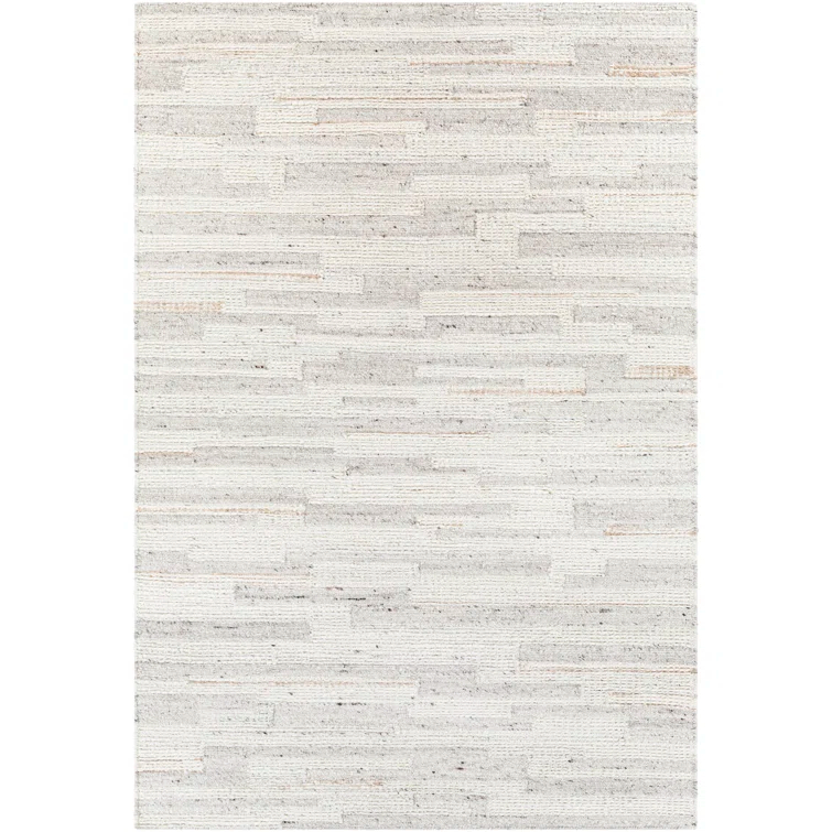 Gray Rectangular Handmade Wool and Viscose Area Rug, 8'10" x 12'
