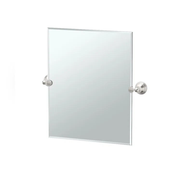 Charlotte Frameless Rectangle Bathroom Vanity Mirror | Pivoting and Beveled Wall Mirror