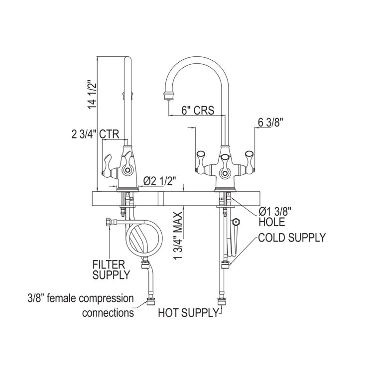 Perrin & Rowe U.1220LS-APC-2 Georgian Era Three Handle Bar/Food Prep Filter Kitchen Faucet