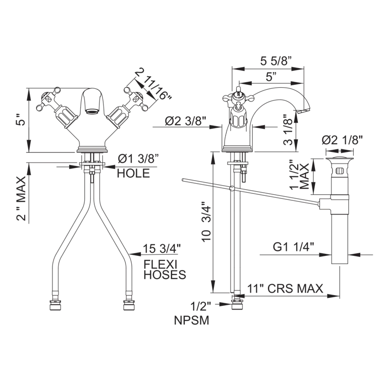 Edwardian Two Handle Lavatory Faucet