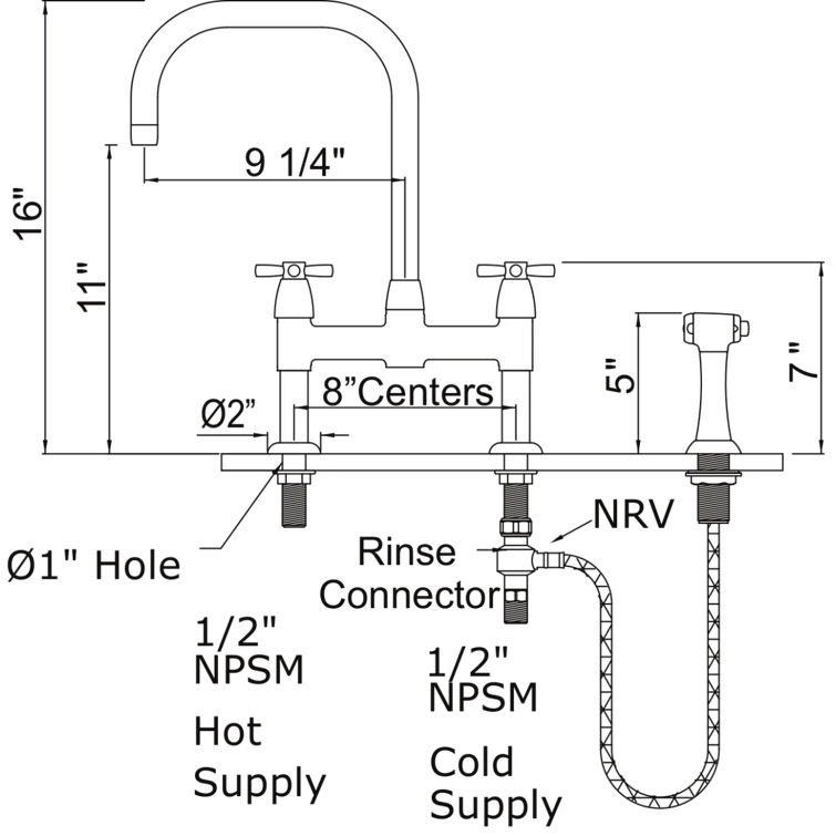 Modern Bridge Kitchen Faucet with Pull-out Spray in Polished Nickel