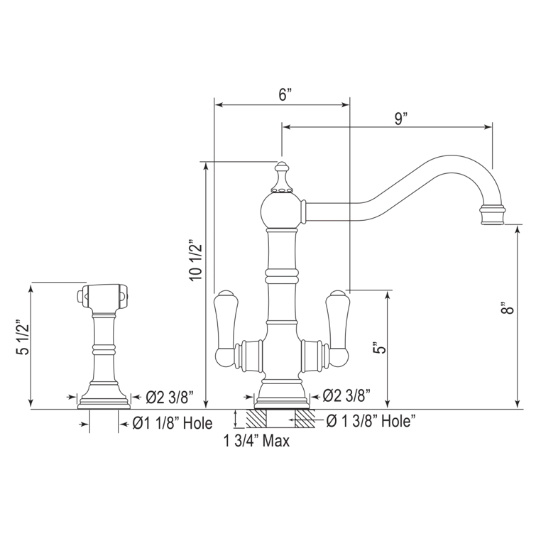 Edwardian Two Handle Kitchen Faucet With Side Spray