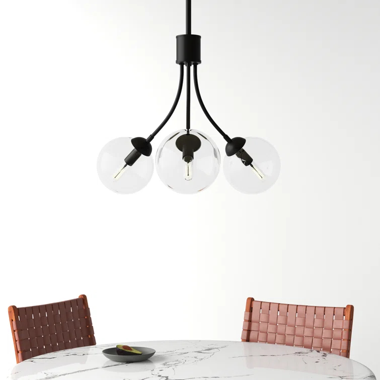 Moonrise 3 Light Metal Dimmable Globe Chandelier