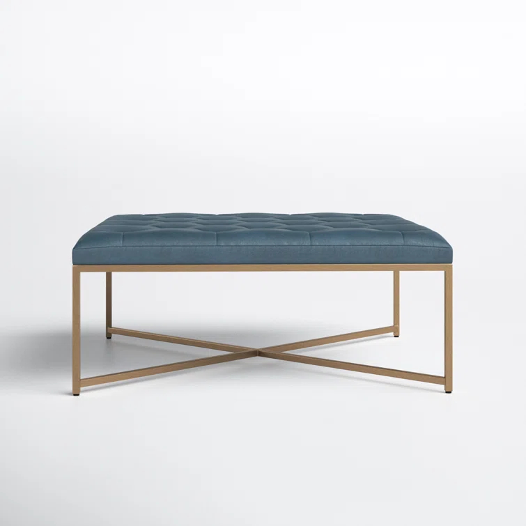 Osa 40" Genuine Leather Tufted Square Cocktail Ottoman