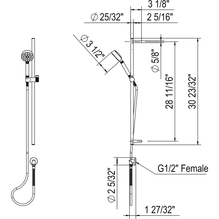 Tenerife Handshower Set With 31" Slide Bar and Single Function Handshower