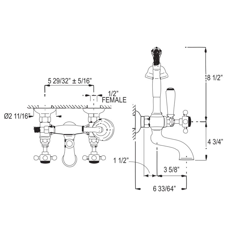 Country Exposed Wall Mount Tub Filler