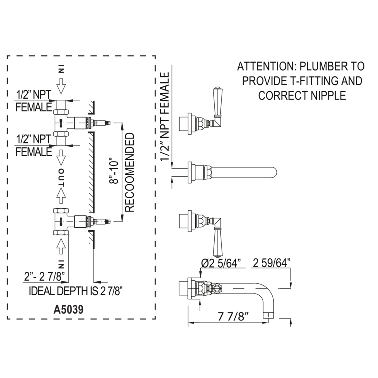 Rohl A2307XMAPCTO-2 San Giovanni Wall Mount Lavatory Faucet Trim