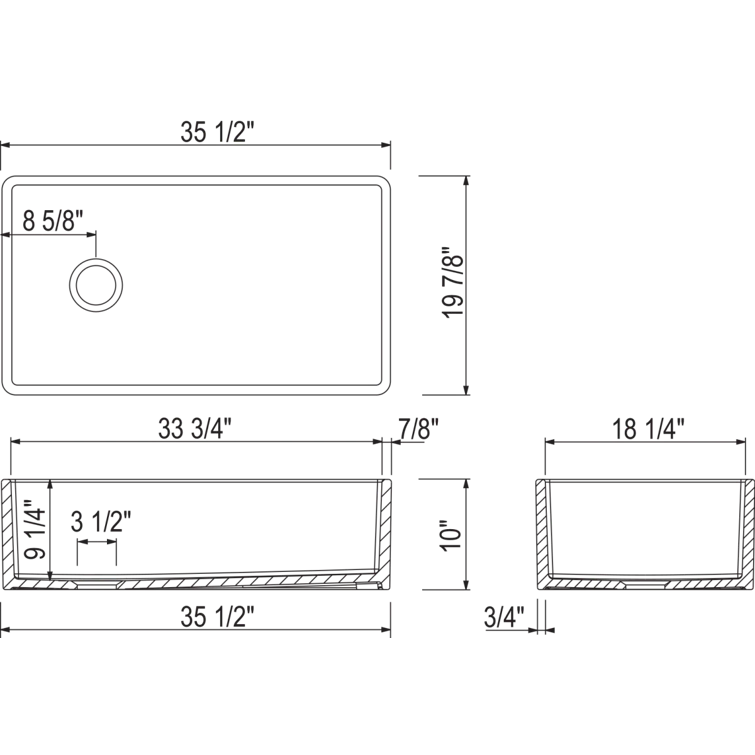 Allia 36" Fireclay Single Bowl Farmhouse Apron Front Kitchen Sink