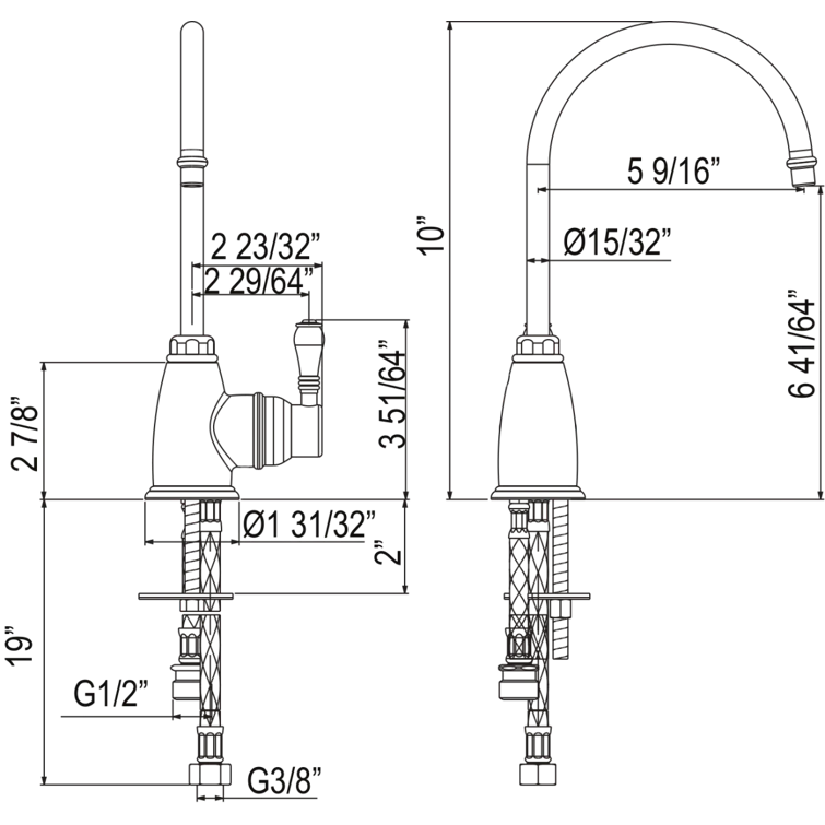 Polished Nickel Traditional Deck Mounted Kitchen Faucet