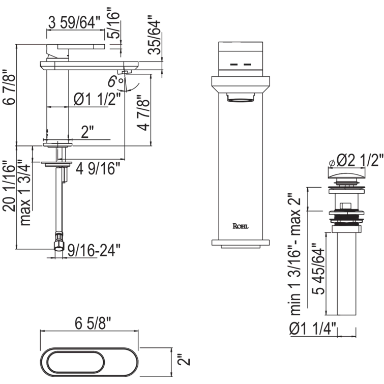 Rohl MI01D1WBAPC Miscelo™ Single Hole Bathroom Faucet with Drain Assembly