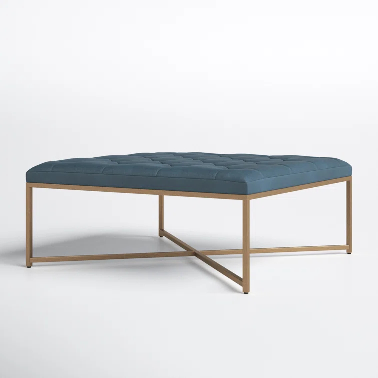 Osa 40" Genuine Leather Tufted Square Cocktail Ottoman