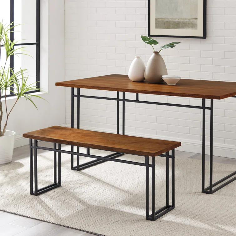 Debasish Dual-Metal Leg Wood Dining Bench