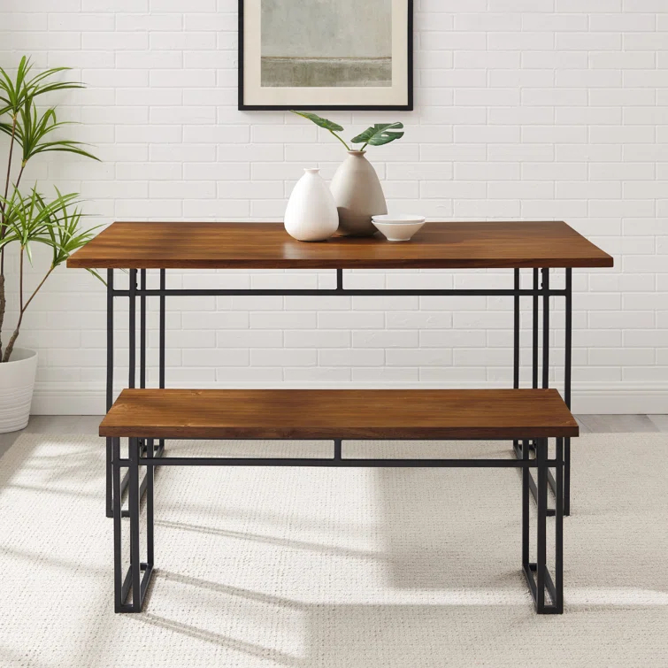 Debasish Dual-Metal Leg Wood Dining Bench