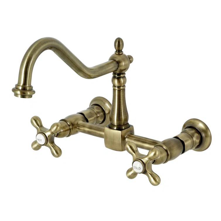 Kingston Brass Heritage Double-Handle 2-Hole Wall-Mount Bridge Kitchen Faucet