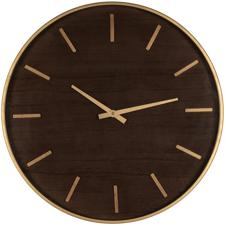 Mid-Century Mahogany Wood & Warm Metal 23.75'' Wall Clock
