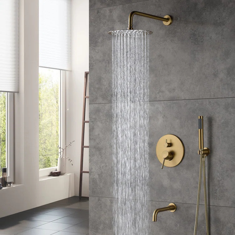 Luxury Wall-Mounted 3-Function Shower System Solid Brass Mixer Valve, 1.8 GPM Flow & Dual Showerheads with Rough-in Valve