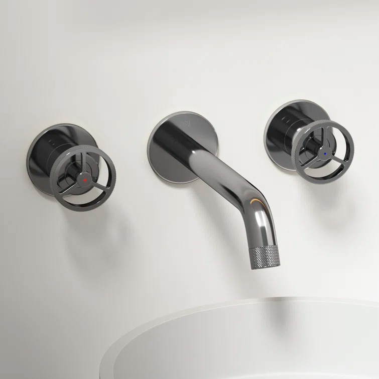 Cass 3" H Two Handle WaterSense Wall Mount Bathroom Faucet