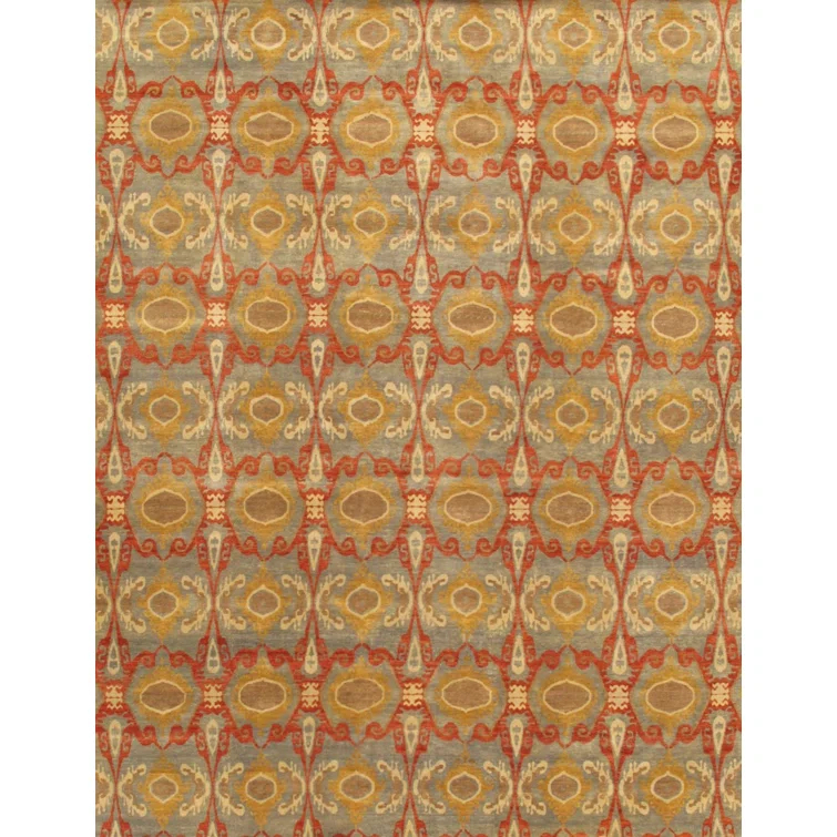 Pasargad Ikat Hand-Knotted Wool Brown/Red/Yellow Area Rug