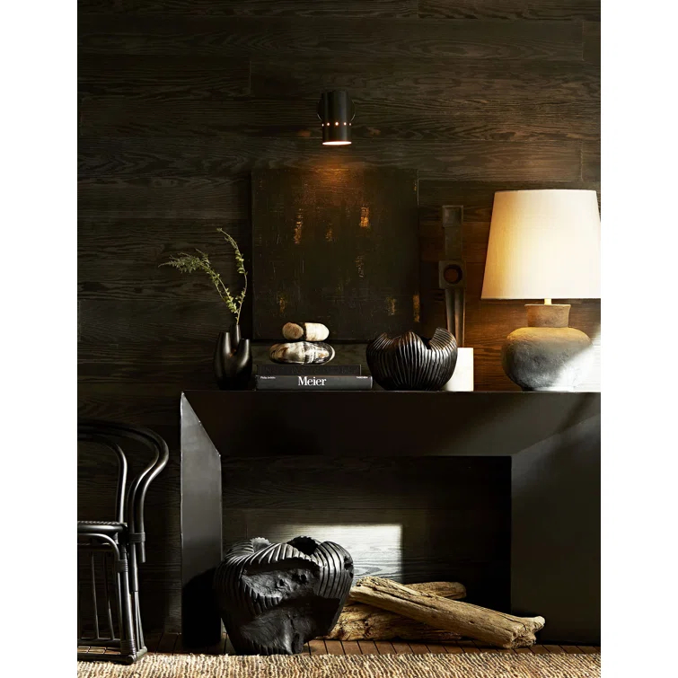 Ebony Teak Root Hand-Carved Ribbed Sculpture Centerpiece