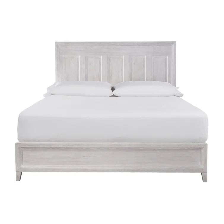Transitional Buttermilk Oak Queen Panel Bed with Slats and Headboard