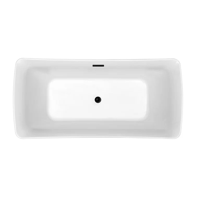 62" Streamline Freestanding Soaking Acrylic Bathtub With Drain and Bamboo Tray