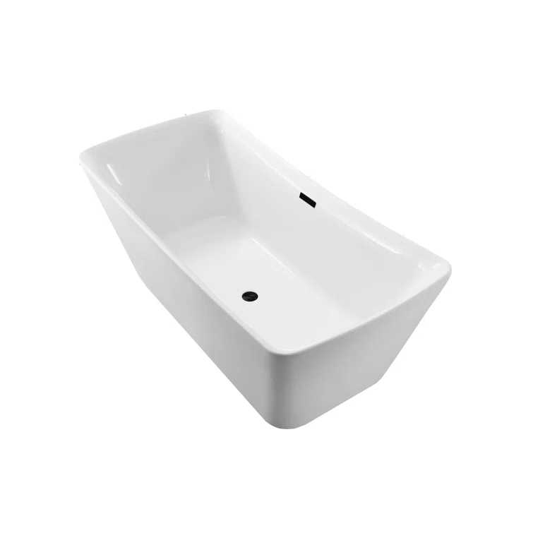 62" Streamline Freestanding Soaking Acrylic Bathtub With Drain and Bamboo Tray