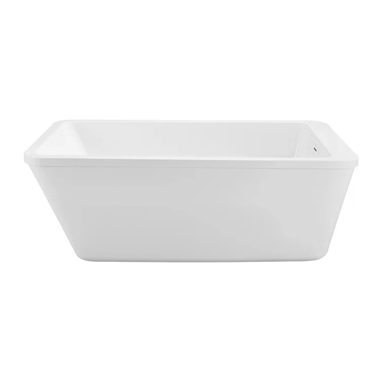 60" Streamline Freestanding Soaking Acrylic Bathtub With Drain and Bamboo Tray