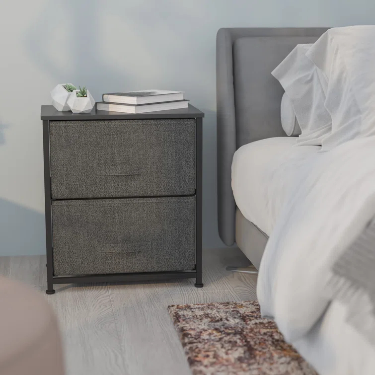 Malone 2 Drawer Storage Stand with Wood Top & Fabric Pull Drawers