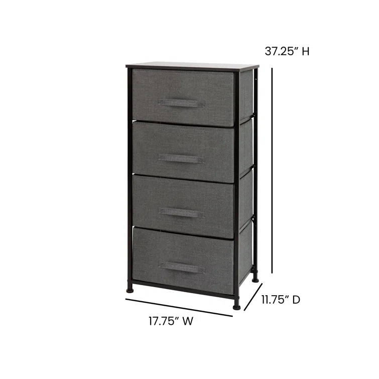Flash Furniture Malone 4 Drawer Vertical Storage Dresser with Wood Top & Fabric Pull Drawers