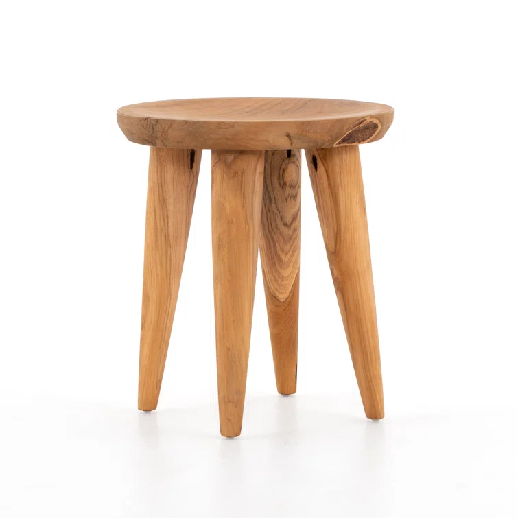 Natural Teak Round Outdoor Side Table, 20" Height