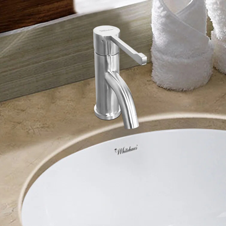 Whitehaus Collection Stainless Steel Extended Single Lever Bathroom Faucet with Pop-up Drain