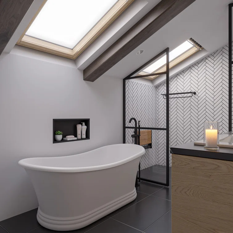 63.4'' x 29.5'' Freestanding Soaking Stone Bathtub