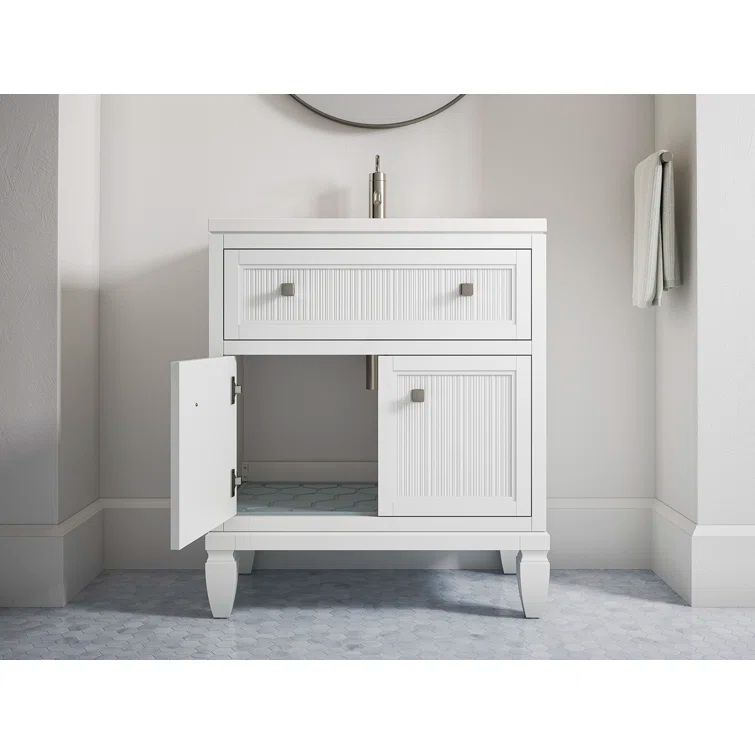 Hearthaven 30'' Free Standing Single Bathroom Vanity Cabinet with Sink and Quartz Top