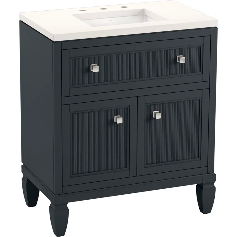 Hearthaven 30'' Free Standing Single Bathroom Vanity Cabinet with Sink and Quartz Top