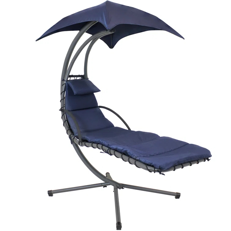 Steel Outdoor Floating Chaise Lounge Chair with Canopy with Stand