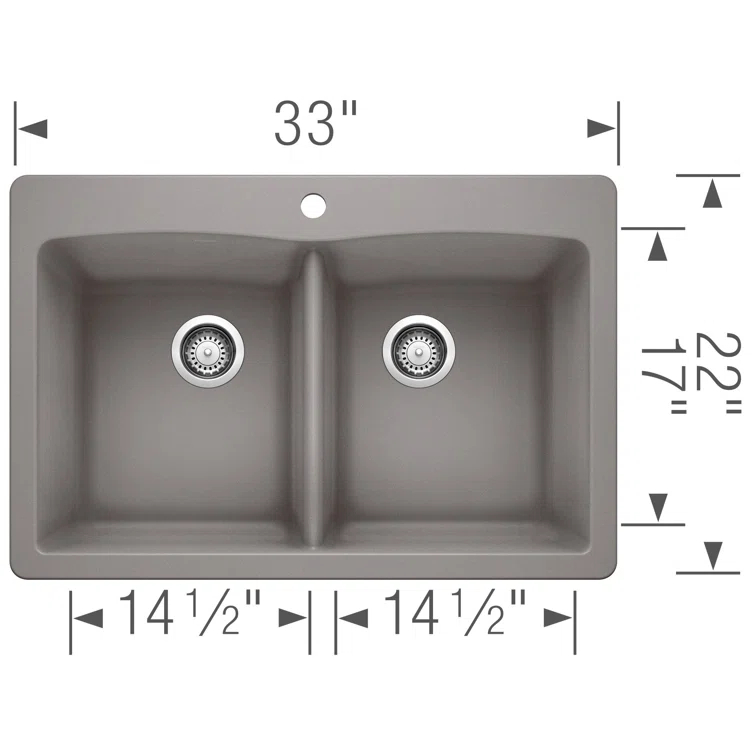 Diamond SILGRANIT 33" 50/50 Double Bowl Dual Mount Kitchen Sink