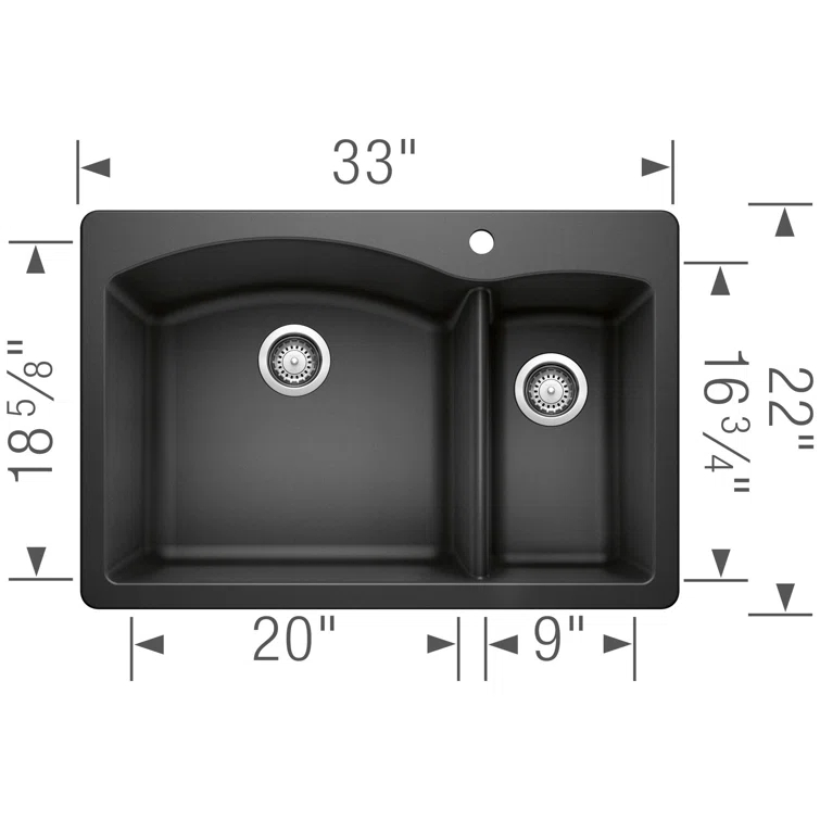 Blanco Diamond Silgranit 33" L x 22" W Double Basin Drop-In/Undermount Sink 440199