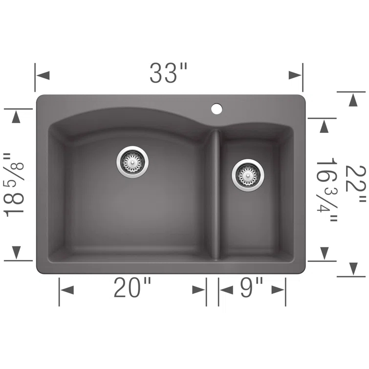 Diamond Silgranit 33" L x 22" W Double Basin Drop-In/Undermount Sink
