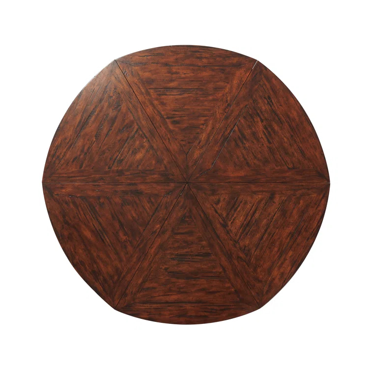 Contemporary Mahogany Wood Extendable Round Dining Table