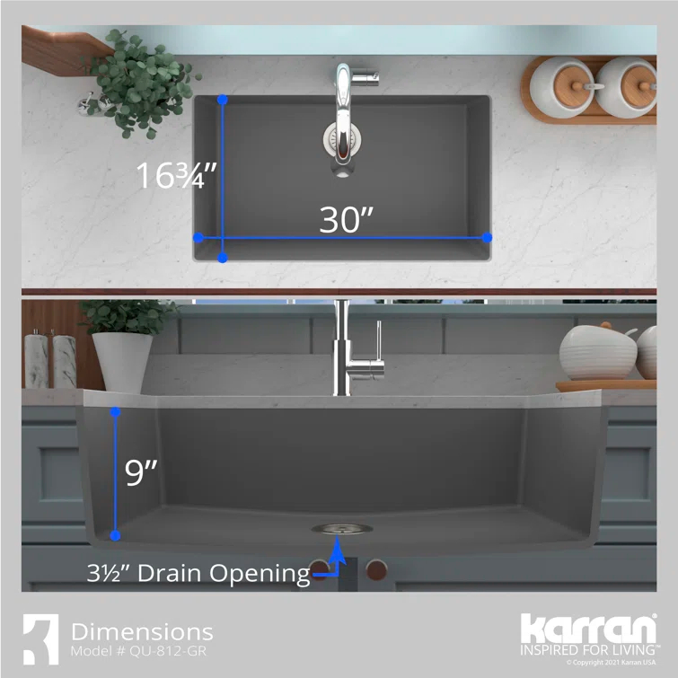 Karran Quartz 32-1/4'' X 19-1/4'' Large Single Bowl Undermount Kitchen Sink