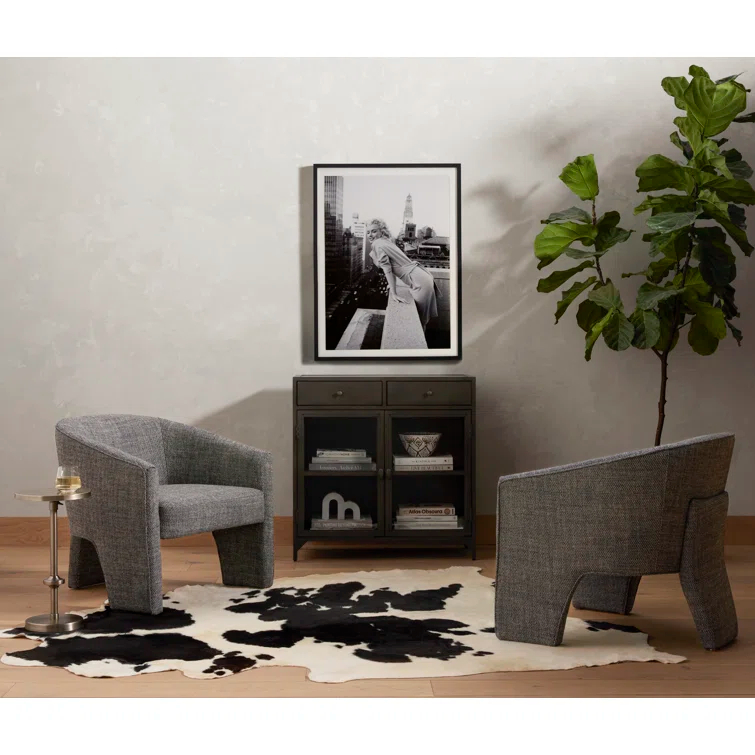 Barron Smoke Leather Barrel Chair with S-Spring Seat