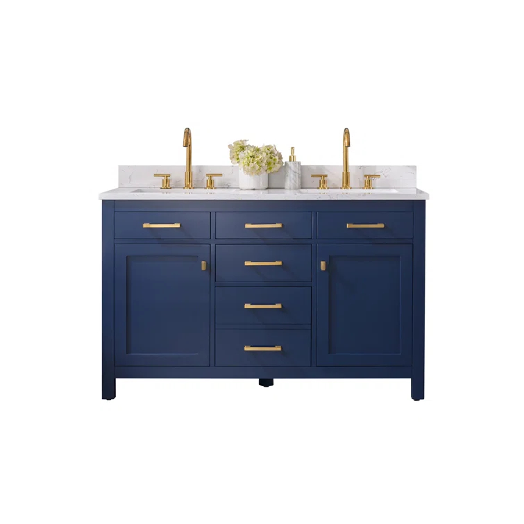 Atencio 54'' Free-standing Double Bathroom Vanity with Engineered Stone Vanity Top