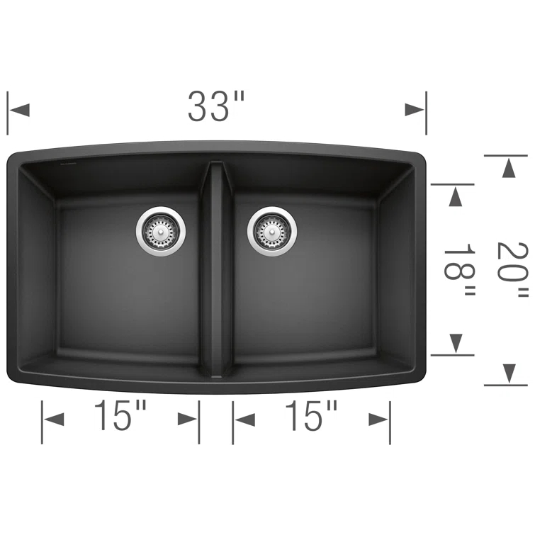 Performa SILGRANIT 33" L x 19" W Double Bowl Undermount Kitchen Sink