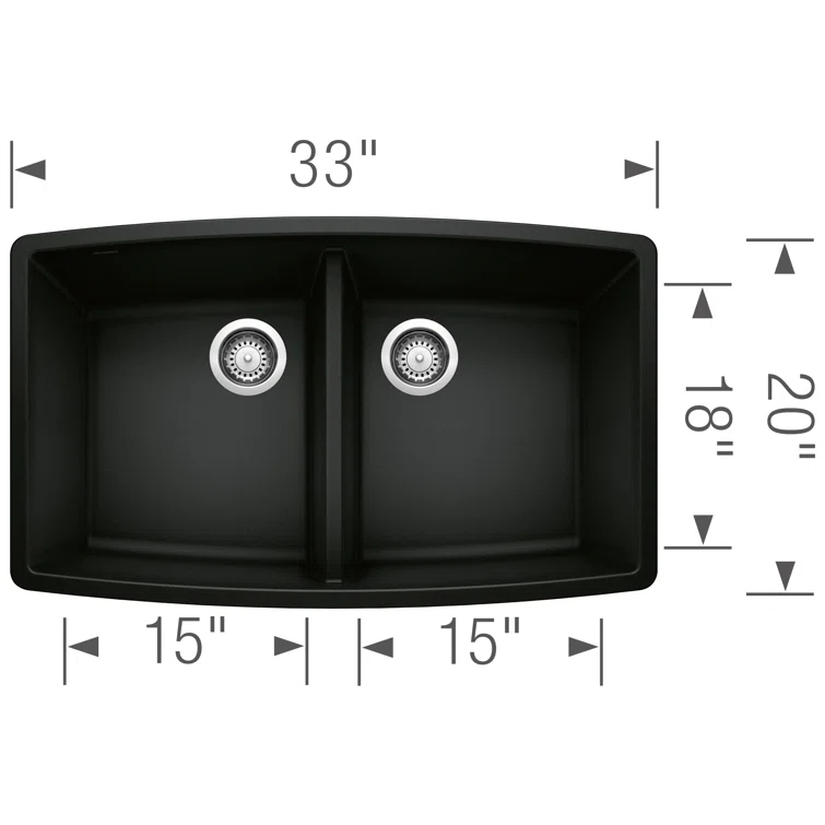 Performa SILGRANIT 33" L x 19" W Double Bowl Undermount Kitchen Sink