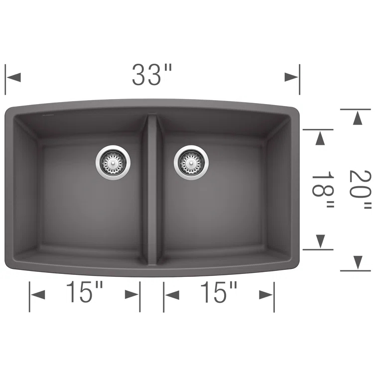 Performa SILGRANIT 33" 50/50 Double Bowl Undermount Kitchen Sink