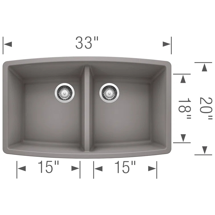 Performa SILGRANIT 33" L x 19" W Double Bowl Undermount Kitchen Sink