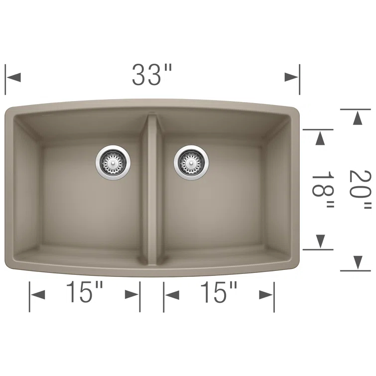 Performa SILGRANIT 33" L x 19" W Double Bowl Undermount Kitchen Sink