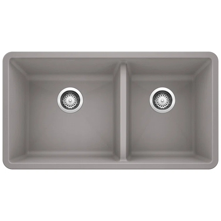 Precis SILGRANIT 33" L X 18" W Double Bowl Undermount Kitchen Sink